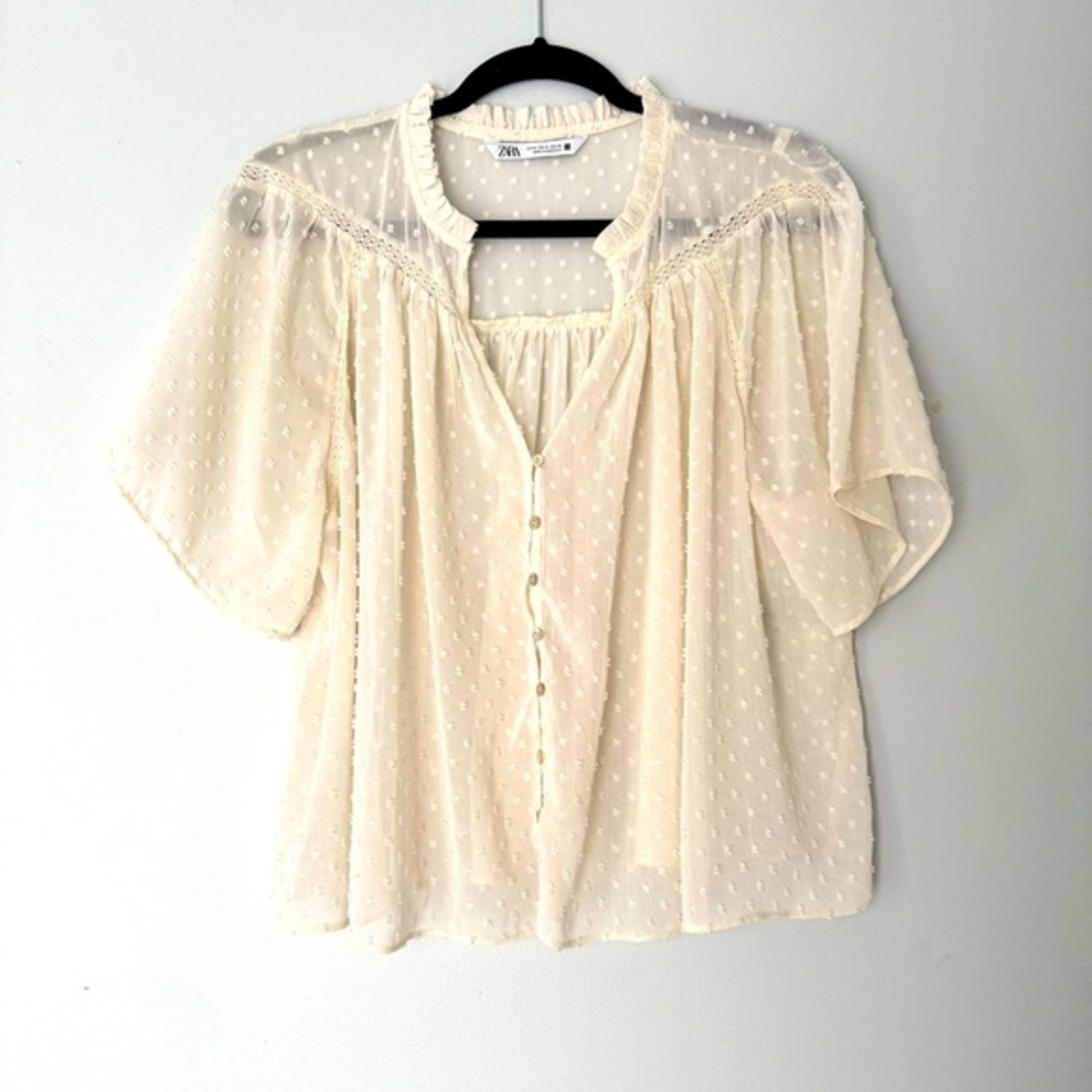 Zara Cream Sheer Women's Top size M